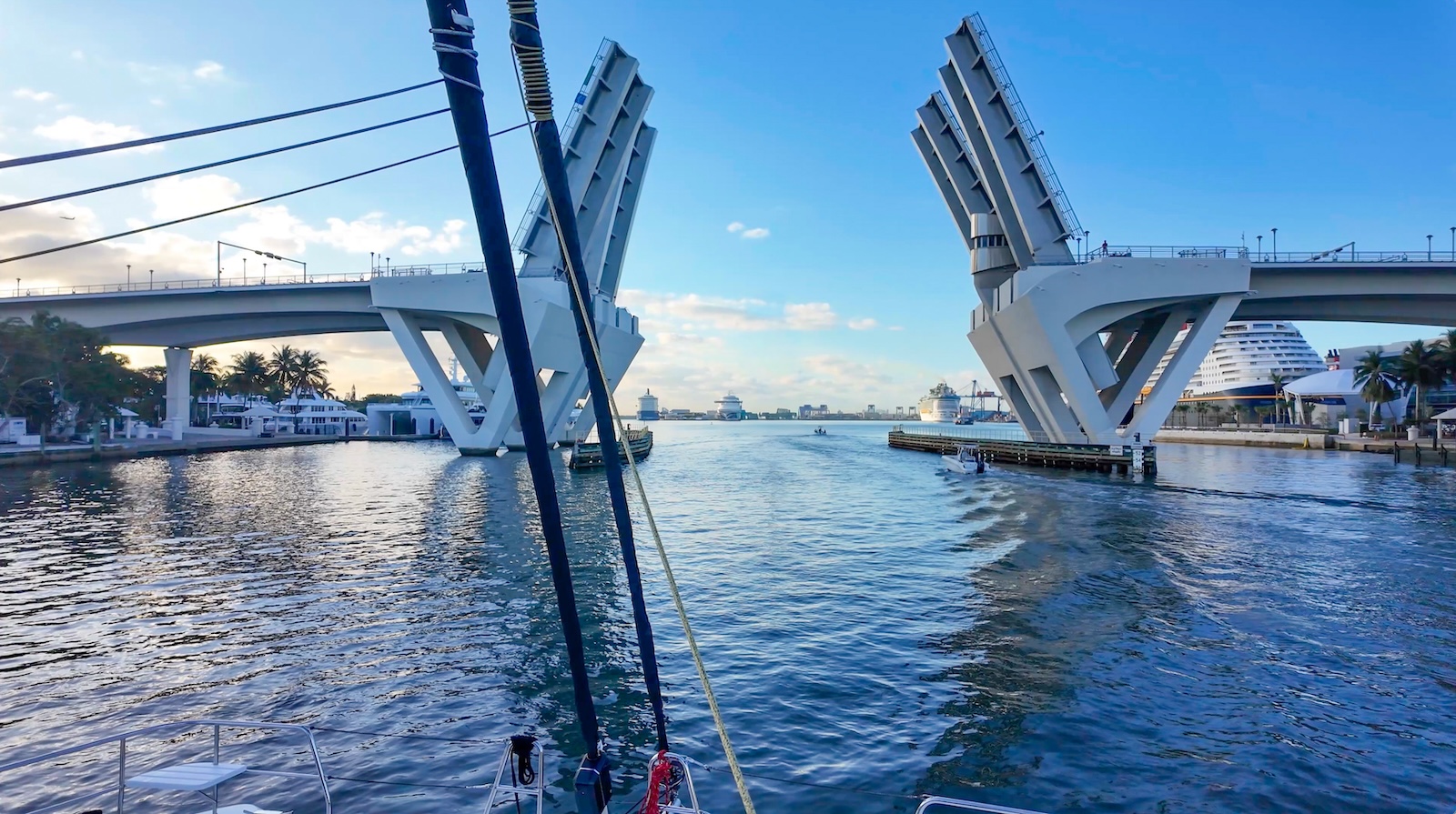 Aquila 50 Sail navigating the Fort Lauderdale canal during the sea trial